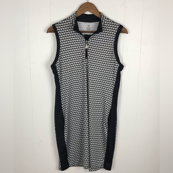 NWT Emerald 18 Golf Dress 1/4 Zip Mock Neck Sleeveless UPF 50 Black/White Size M - Picture 1 of 8